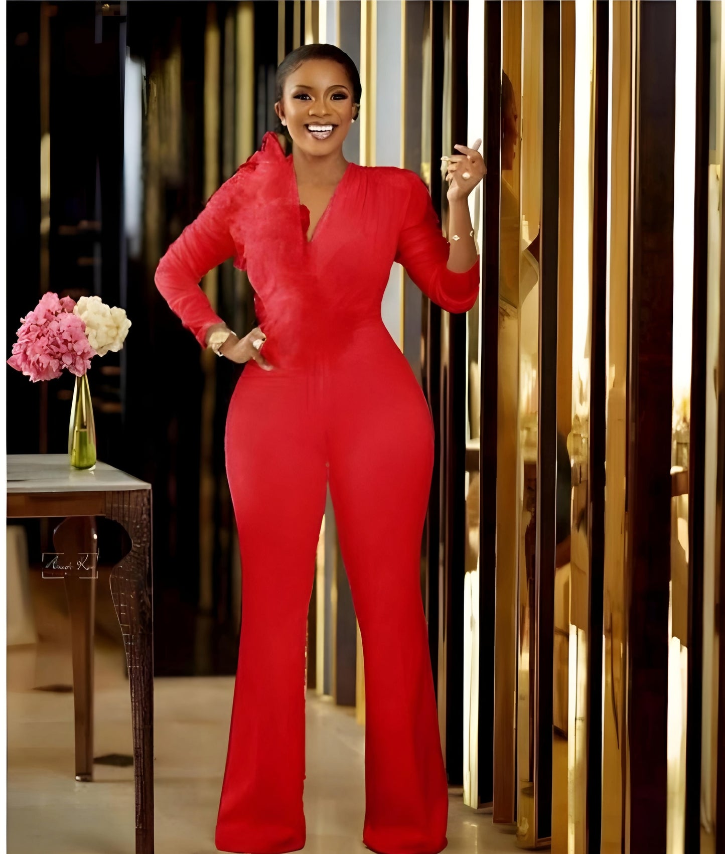 Beautiful Long Sleeve Flare Bottoms Bodycon Jumpsuits